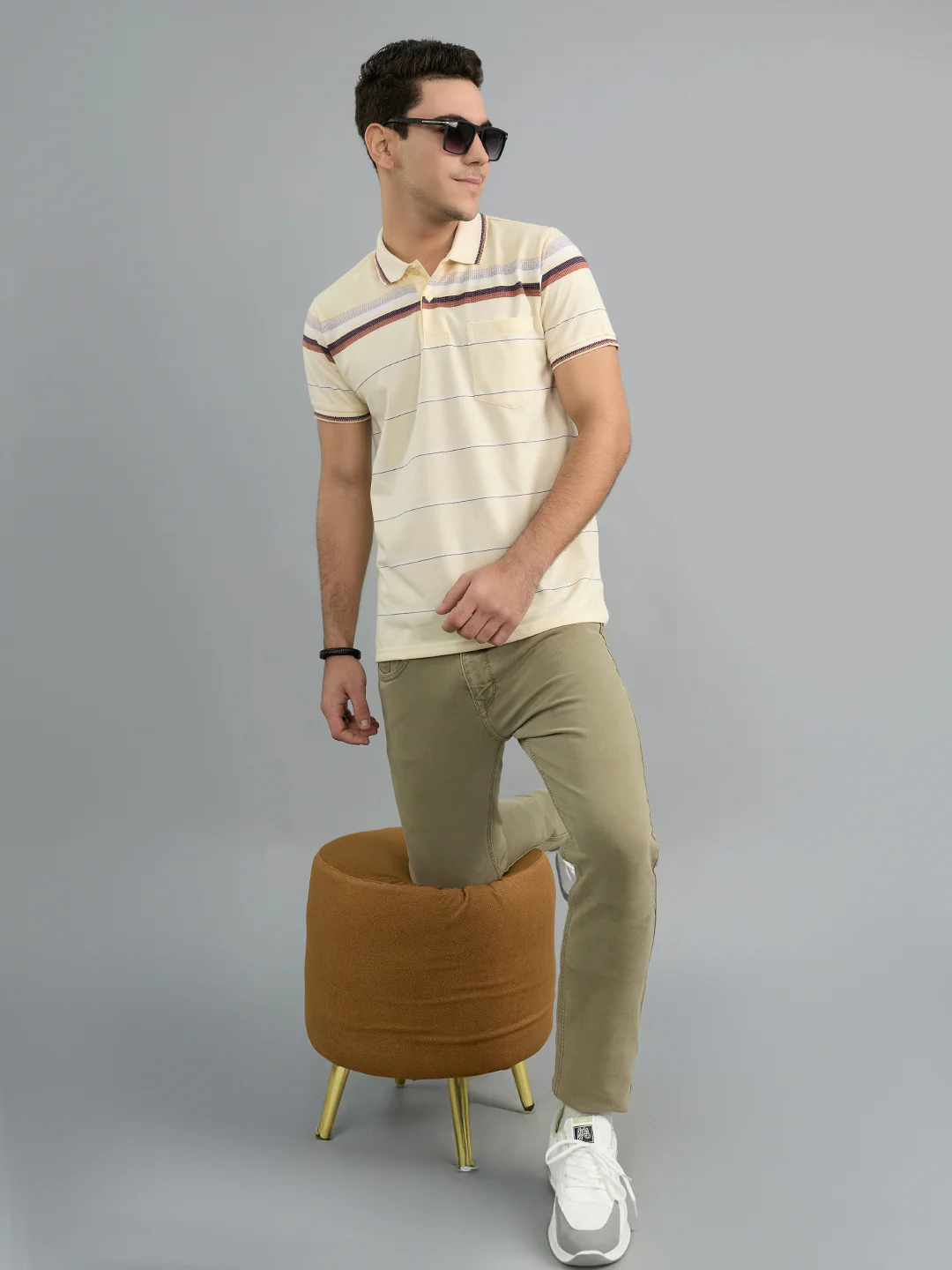 Men Yellow Stripe Polo Collar Half Sleeve T-Shirt - Image 7