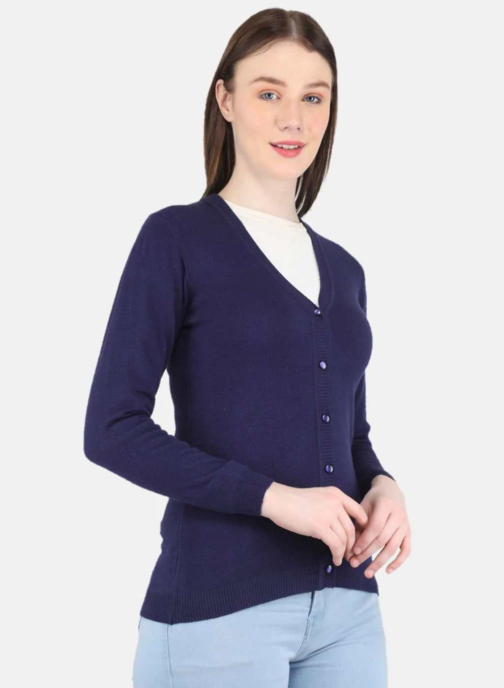 Women Blue Self Design Cardigan - Image 6