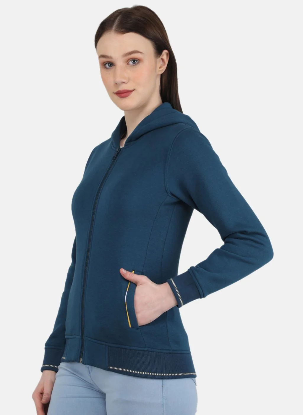 Women Blue Solid Sweatshirt - Image 2