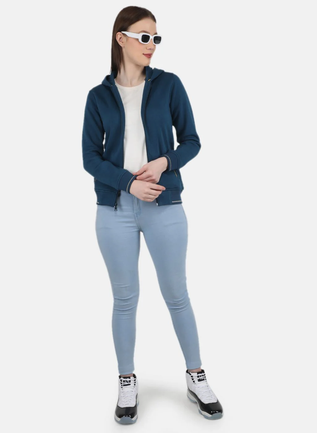 Women Blue Solid Sweatshirt - Image 4