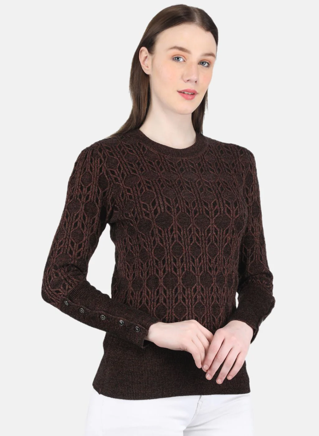Women Brown Self Design Top - Image 6