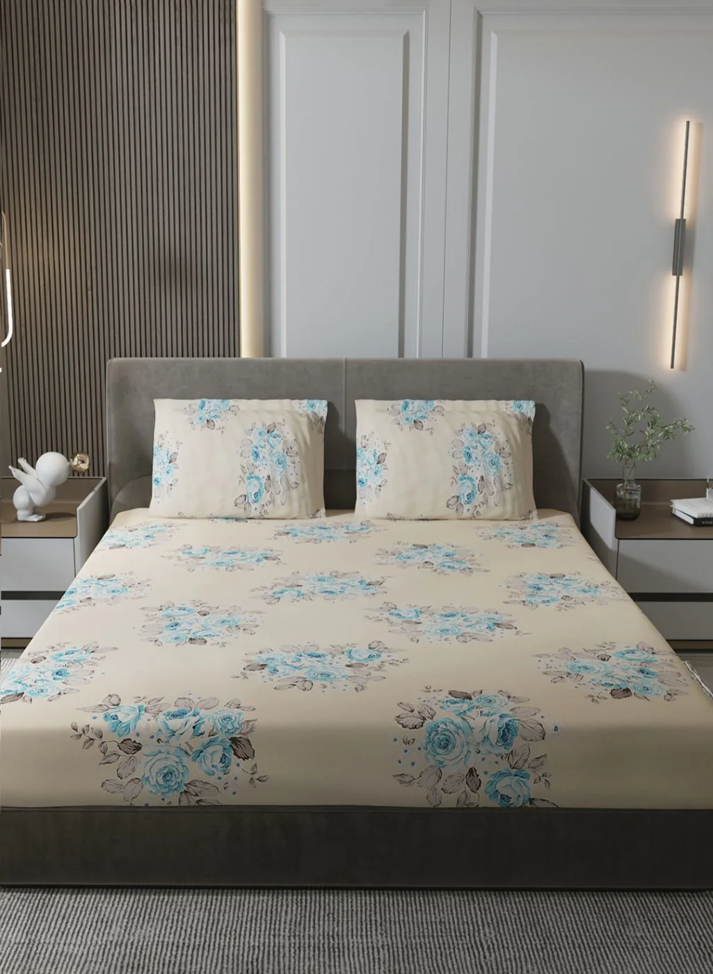 120TC Pure Cotton Queen Bedsheet with 2 Pillow Covers - Image 2