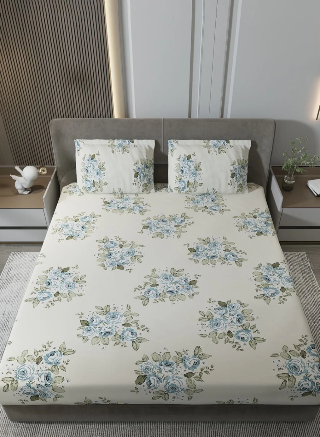 120TC Pure Cotton Queen Bedsheet with 2 Pillow Covers - Image 3