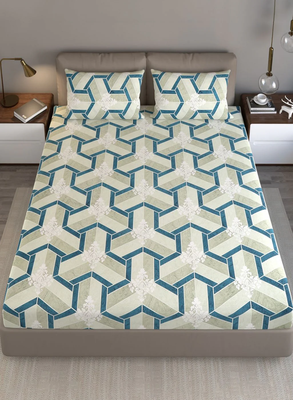 120TC Pure Cotton Queen Bedsheet with 2 Pillow Covers - Image 3