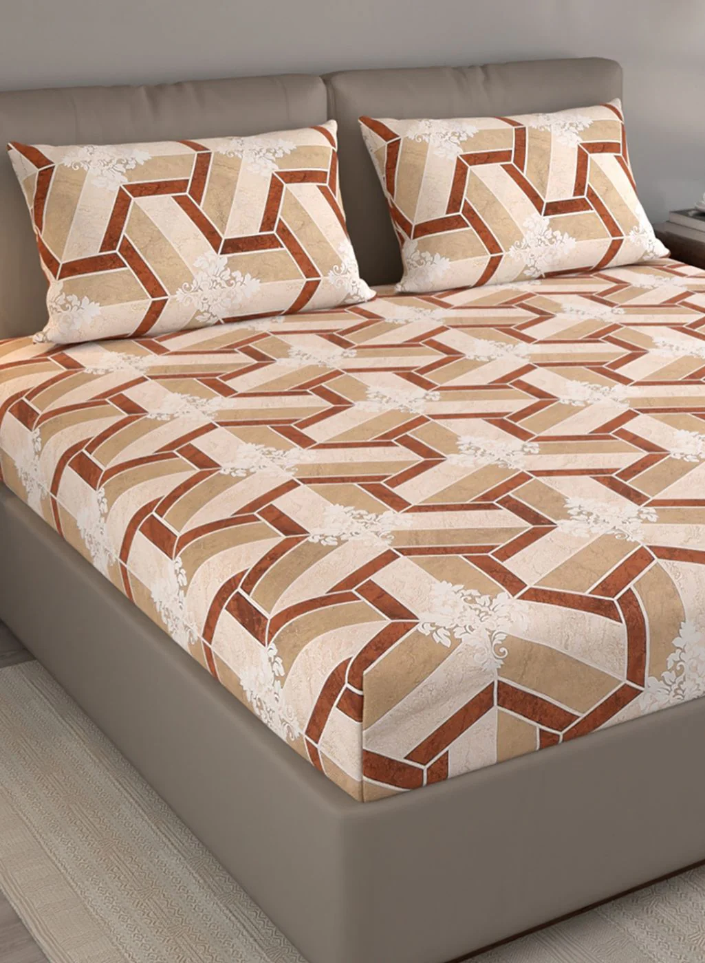 120TC Pure Cotton Queen Bedsheet with 2 Pillow Covers - Image 4