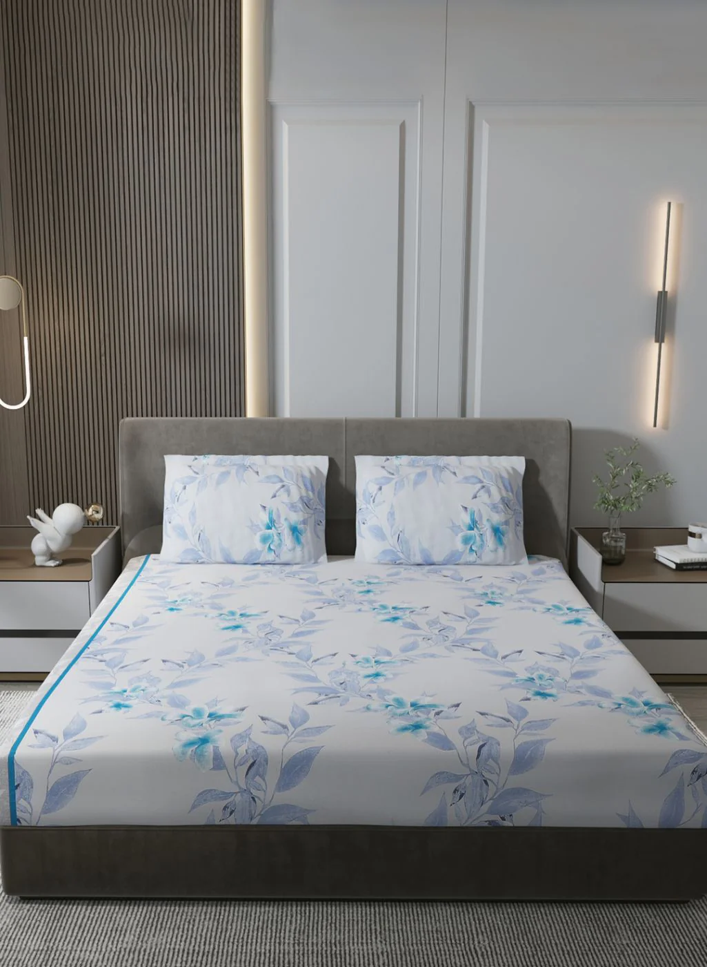 120TC Pure Cotton Queen Bedsheet with 2 Pillow Covers - Image 2
