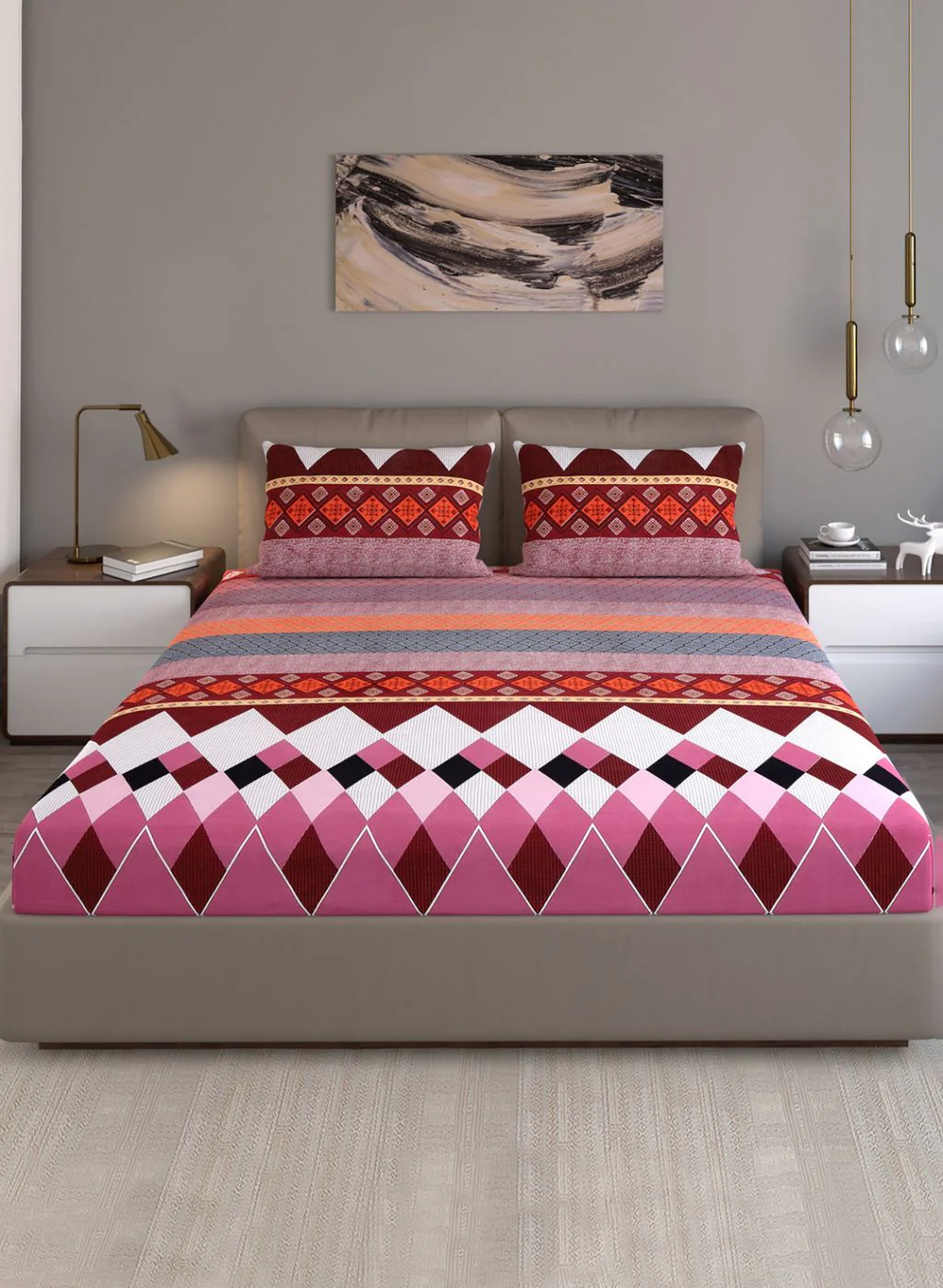 130 GSM Polyester Queen Bedsheet with 2 Pillow Covers - Image 2