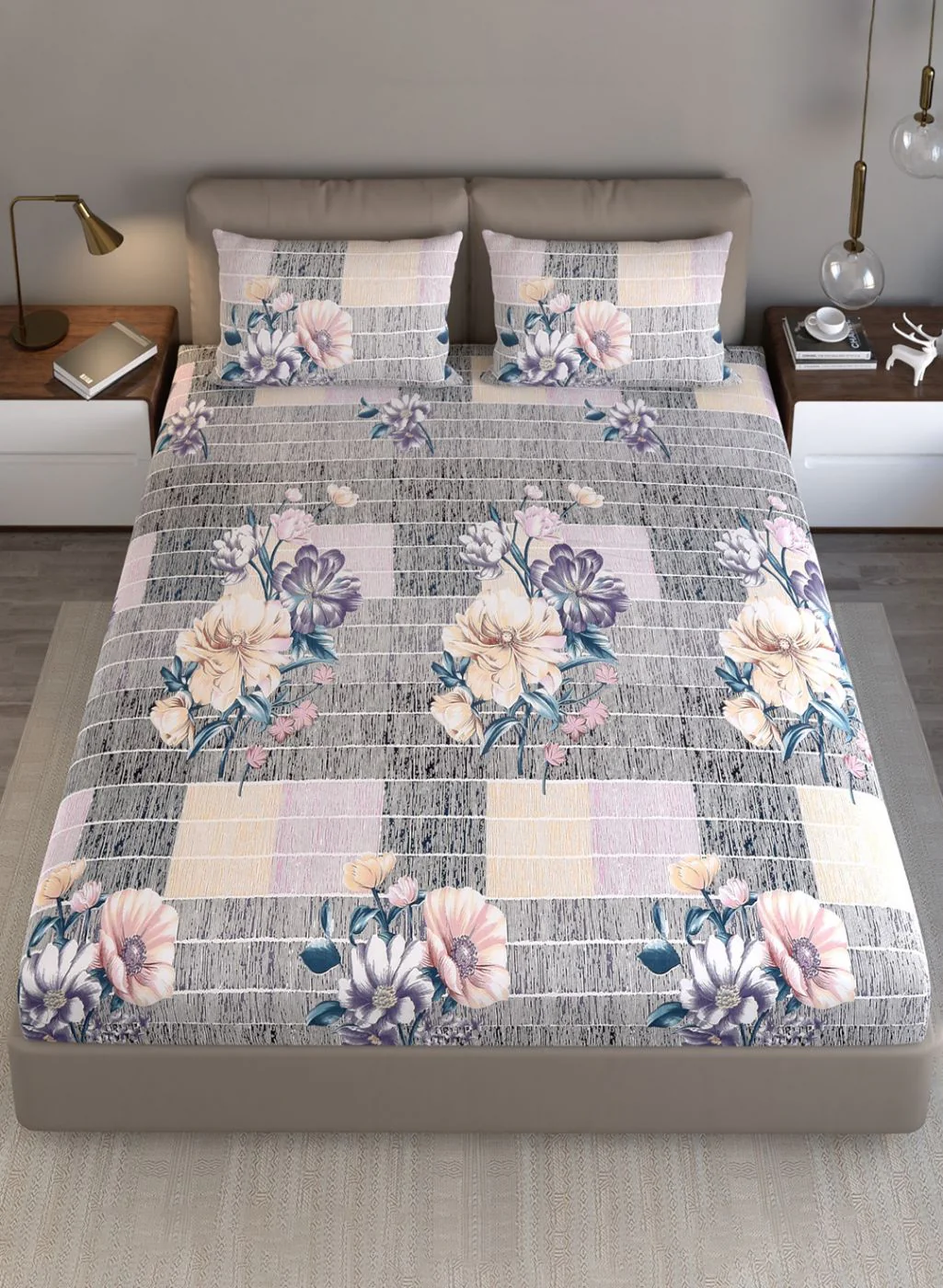 130 GSM Polyester Queen Bedsheet with 2 Pillow Covers - Image 3