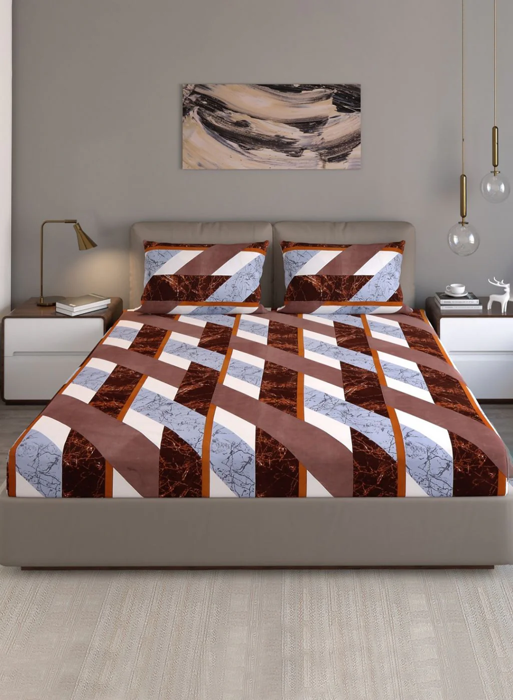 130 GSM Polyester Queen Bedsheet with 2 Pillow Covers - Image 2