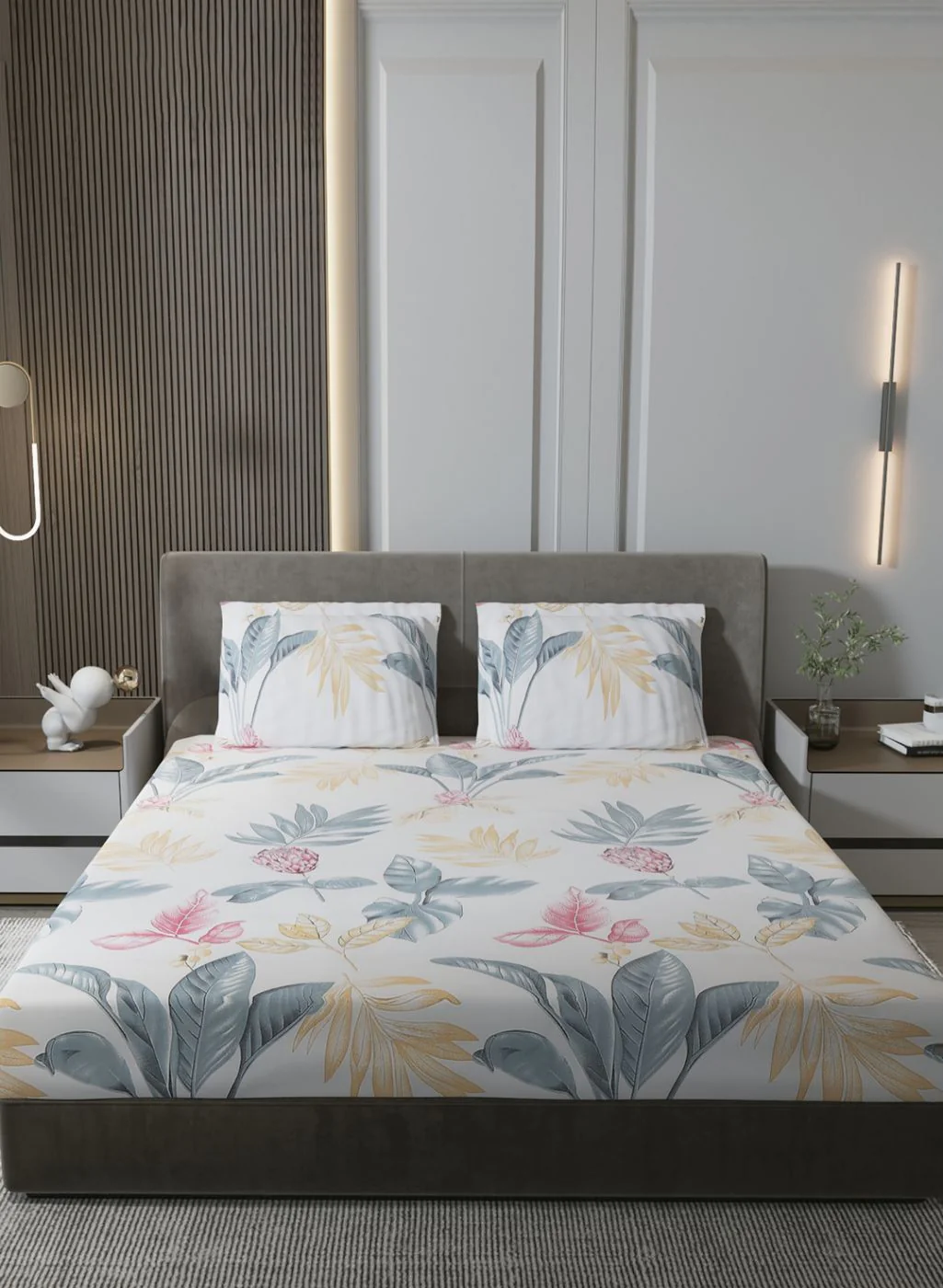 130 GSM Polyester Queen Bedsheet with 2 Pillow Covers - Image 2