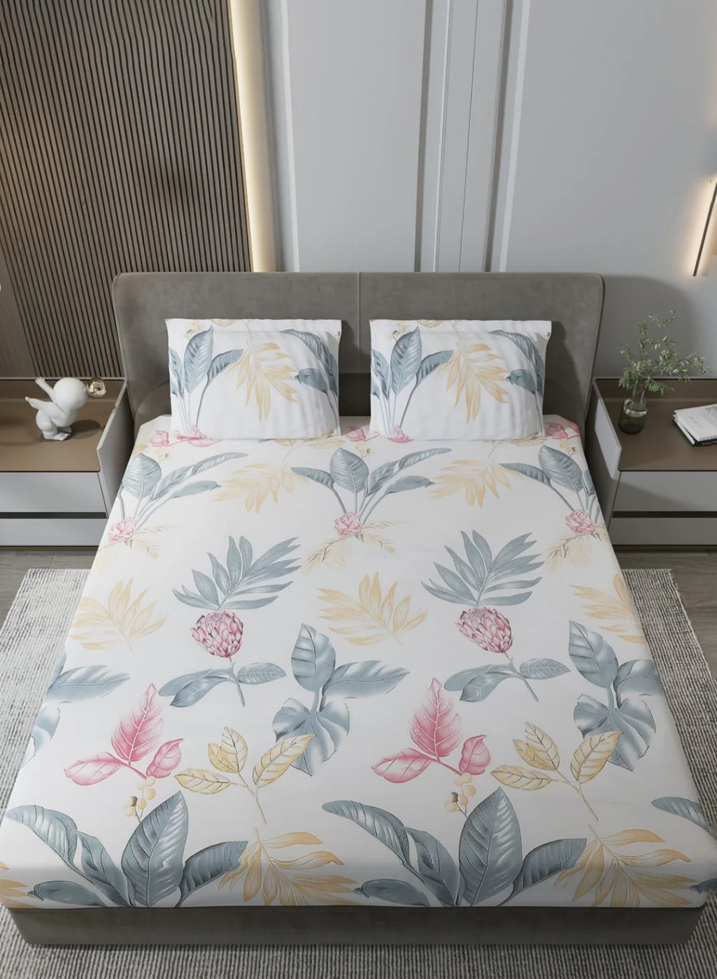 130 GSM Polyester Queen Bedsheet with 2 Pillow Covers - Image 3