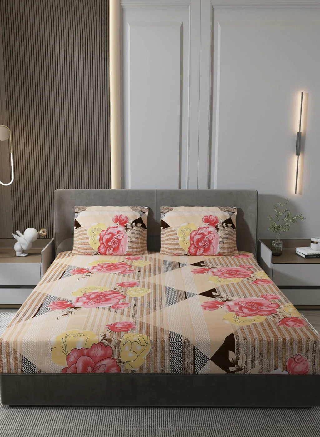 130 GSM Polyester Queen Bedsheet with 2 Pillow Covers - Image 2