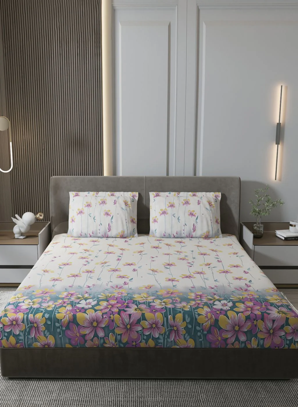 130 GSM Polyester Queen Bedsheet with 2 Pillow Covers - Image 2