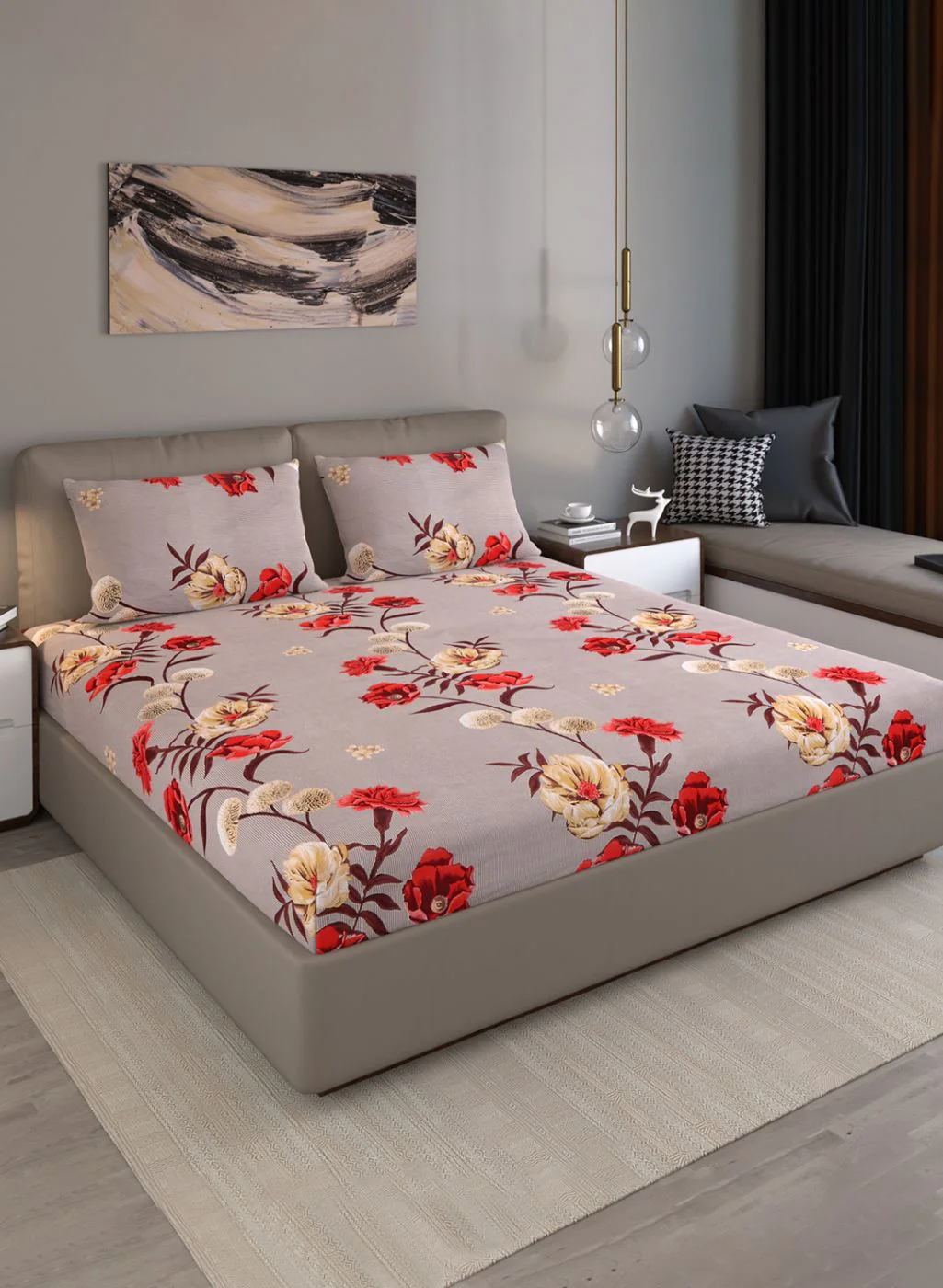 130 GSM Polyester Queen Bedsheet with 2 Pillow Covers - Image 2