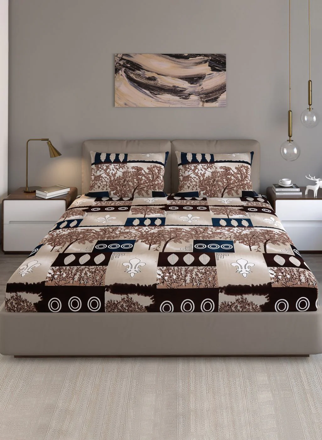 130 GSM Polyester Queen Bedsheet with 2 Pillow Covers - Image 2