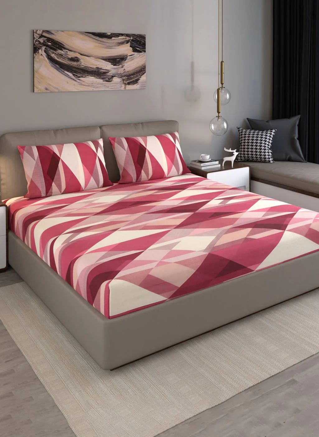 140TC Pure Cotton Queen Bedsheet with 2 Pillow Covers - Image 2