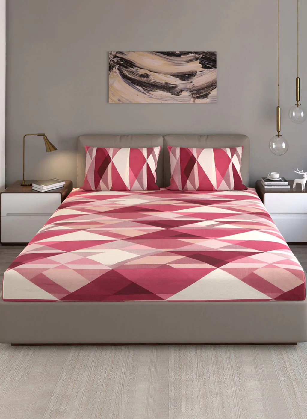 140TC Pure Cotton Queen Bedsheet with 2 Pillow Covers - Image 3