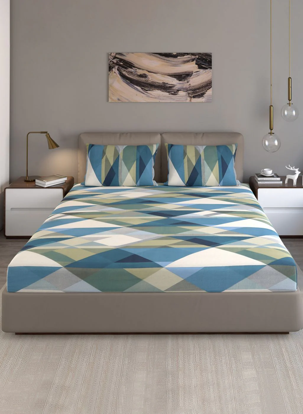 140TC Pure Cotton Queen Bedsheet with 2 Pillow Covers - Image 2