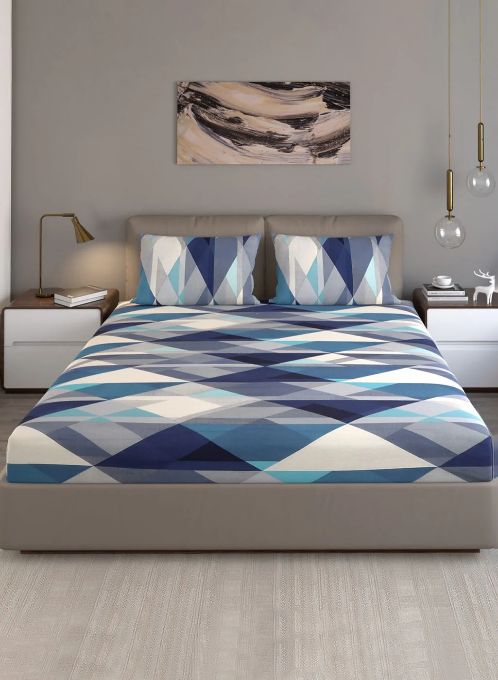140TC Pure Cotton Queen Bedsheet with 2 Pillow Covers - Image 2