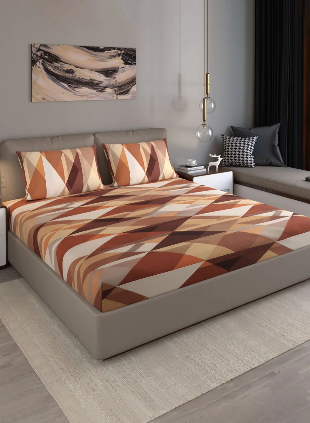 140TC Pure Cotton Queen Bedsheet with 2 Pillow Covers - Image 2