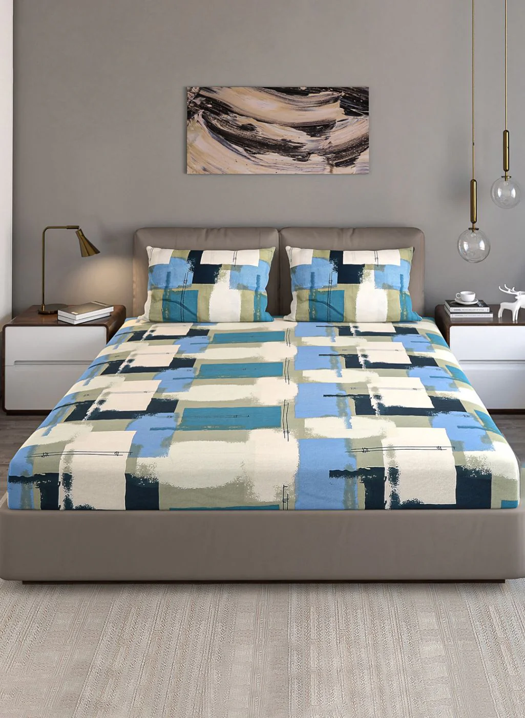 140TC Pure Cotton Queen Bedsheet with 2 Pillow Covers - Image 2