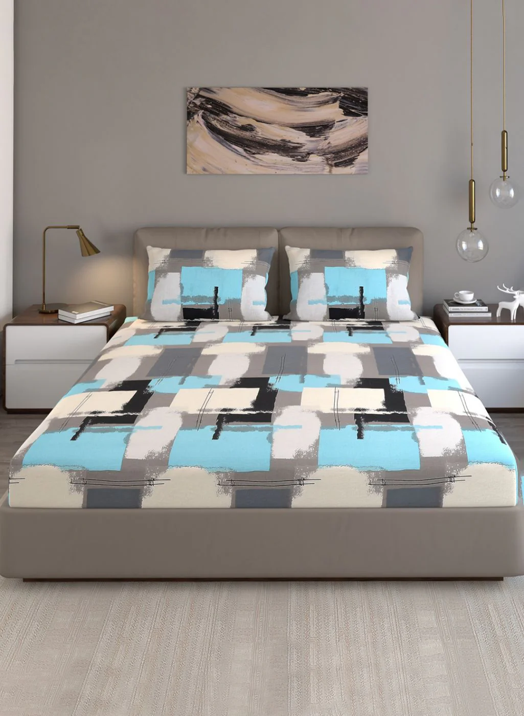 140TC Pure Cotton Queen Bedsheet with 2 Pillow Covers - Image 2