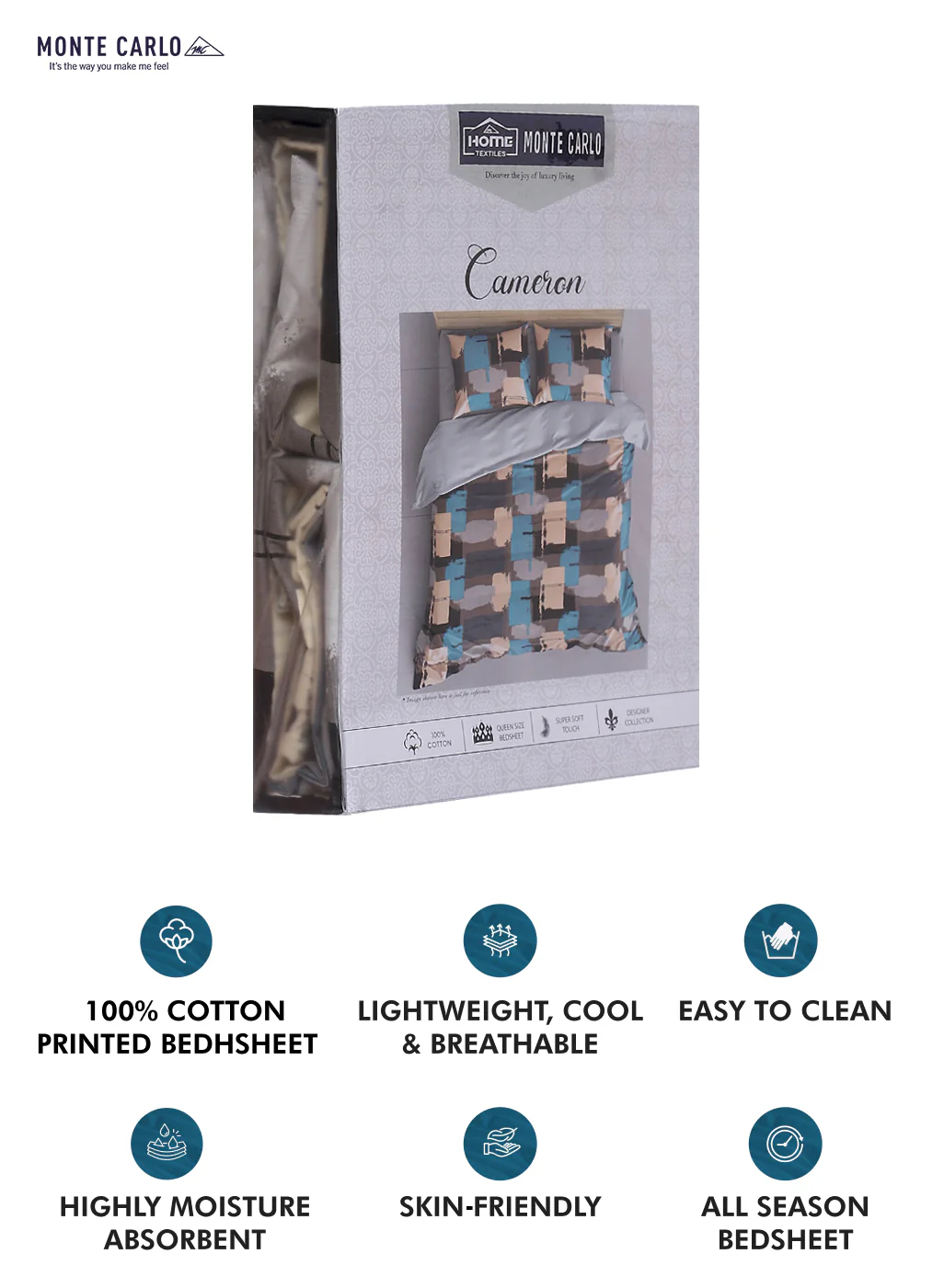 140TC Pure Cotton Queen Bedsheet with 2 Pillow Covers - Image 9