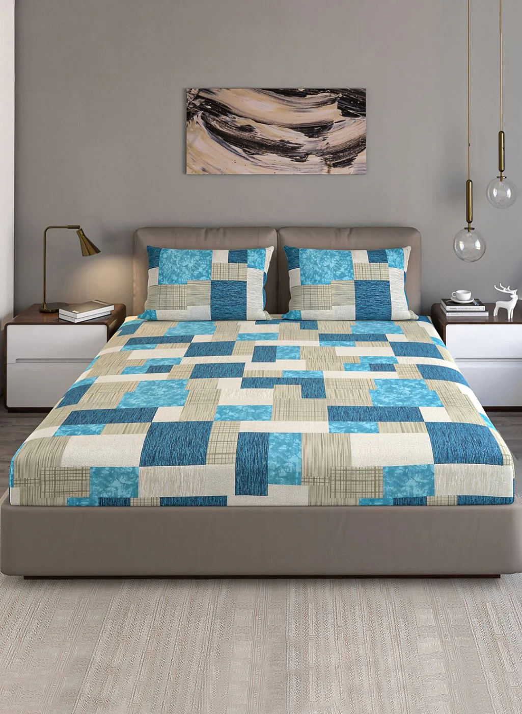 140TC Pure Cotton Queen Bedsheet with 2 Pillow Covers - Image 2