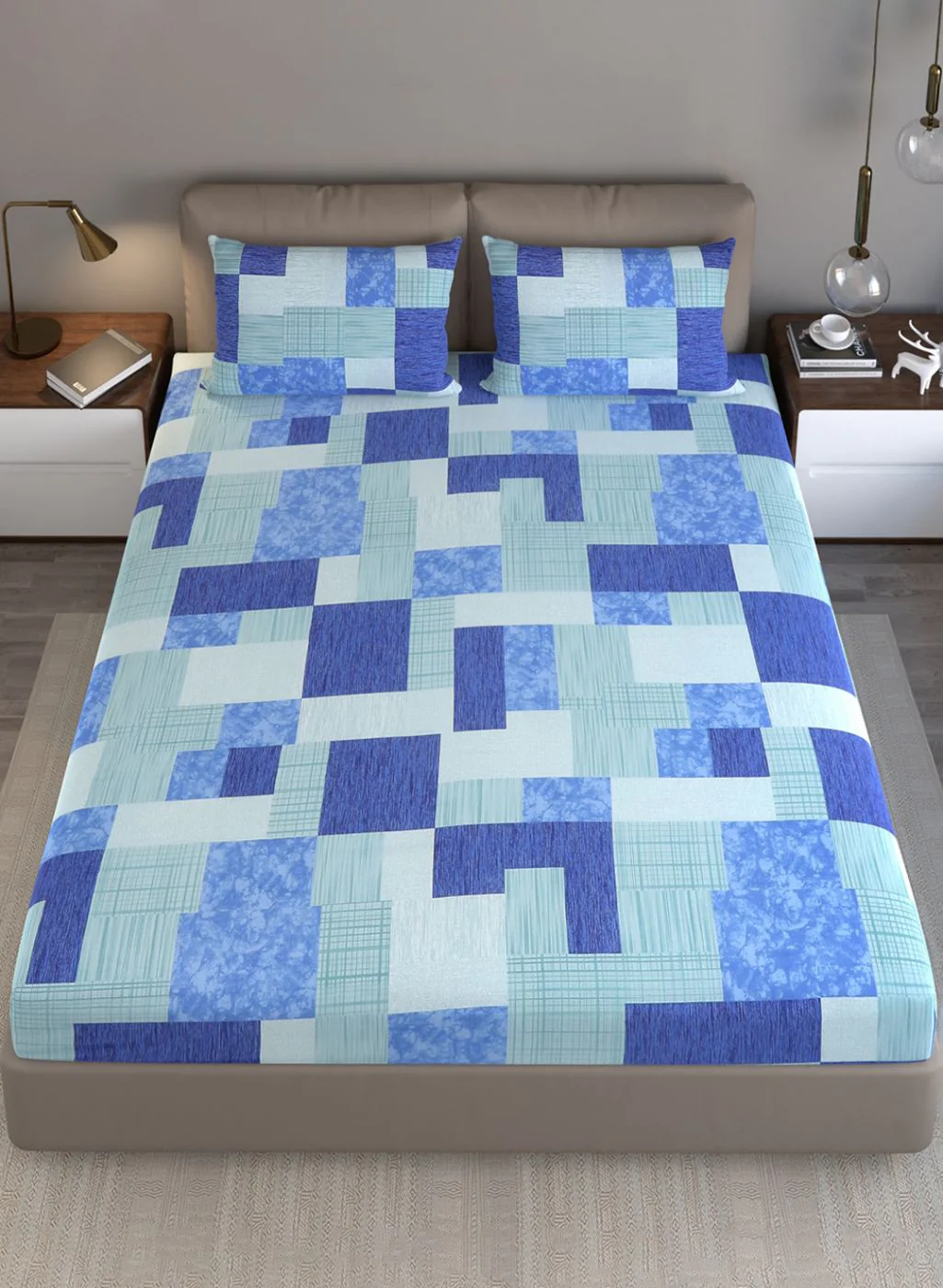 140TC Pure Cotton Queen Bedsheet with 2 Pillow Covers - Image 3