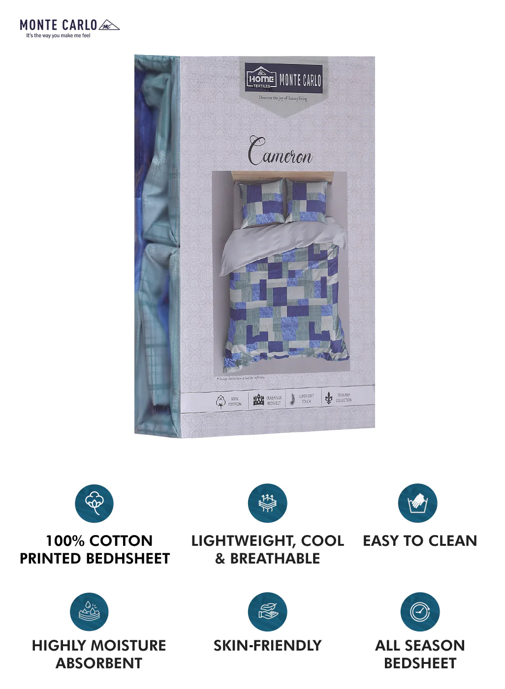 140TC Pure Cotton Queen Bedsheet with 2 Pillow Covers - Image 9