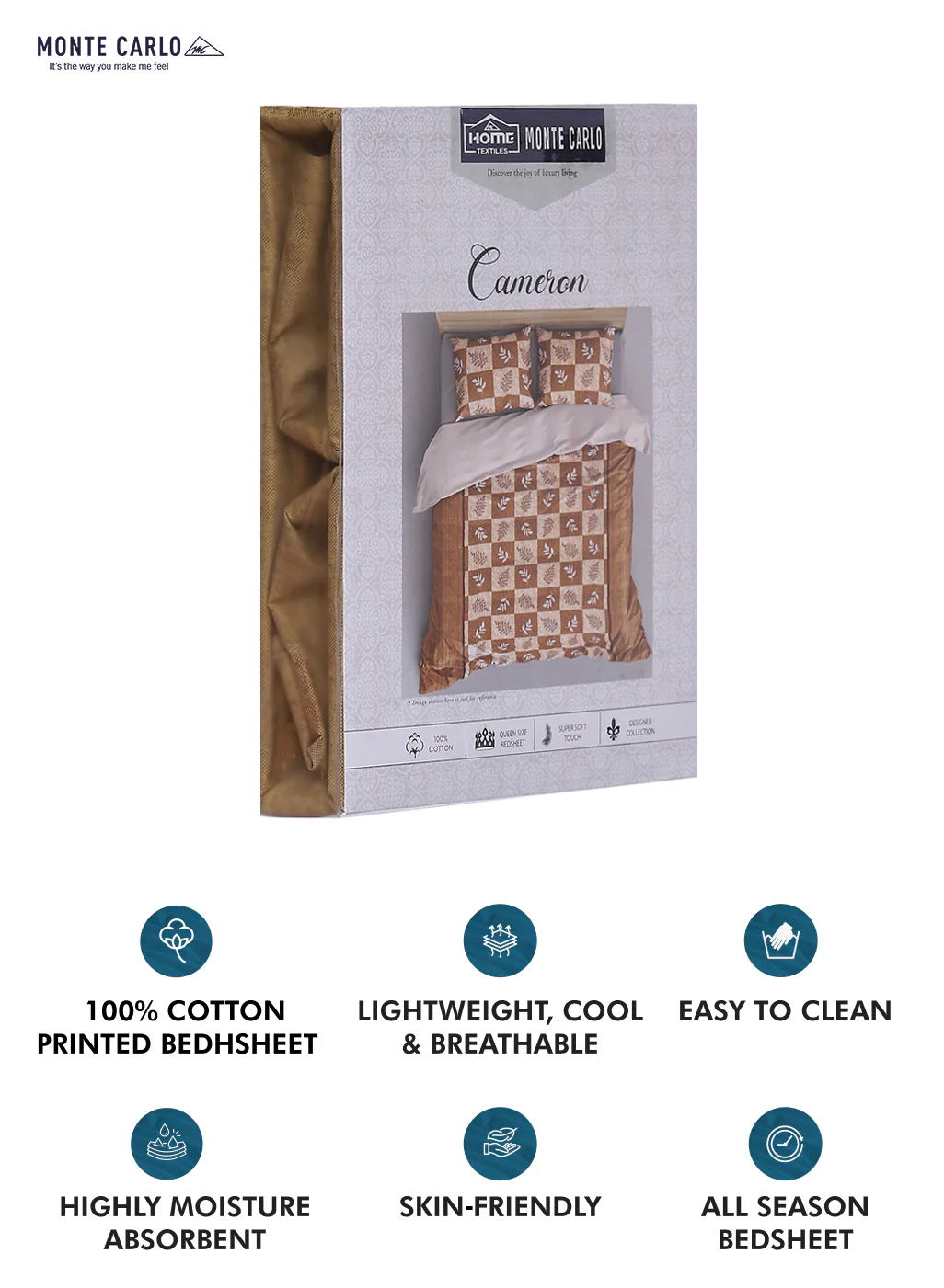 140TC Pure Cotton Queen Bedsheet with 2 Pillow Covers - Image 9