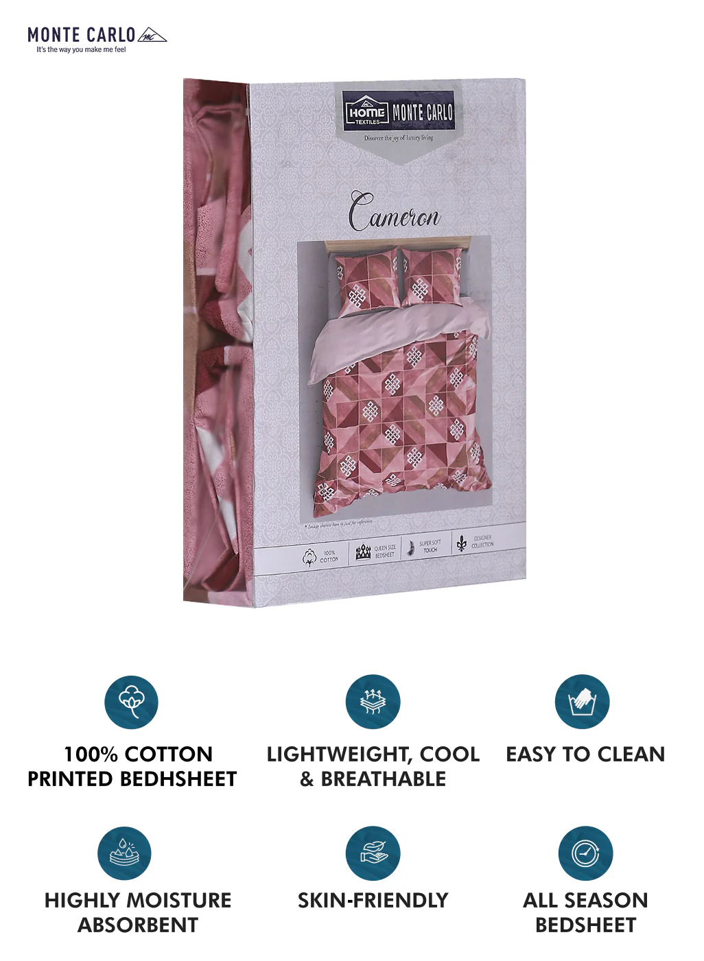 140TC Pure Cotton Queen Bedsheet with 2 Pillow Covers - Image 10