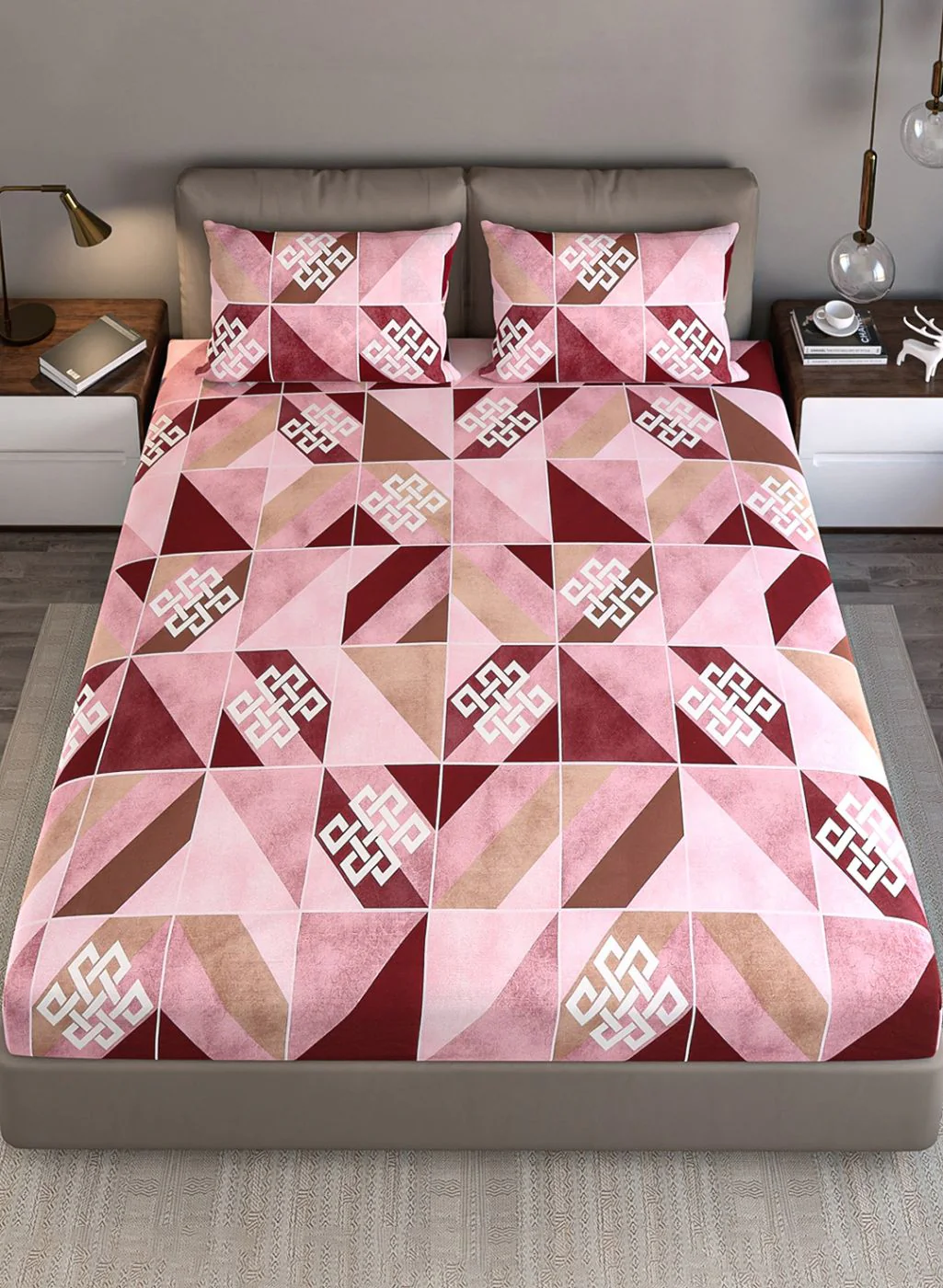140TC Pure Cotton Queen Bedsheet with 2 Pillow Covers - Image 4