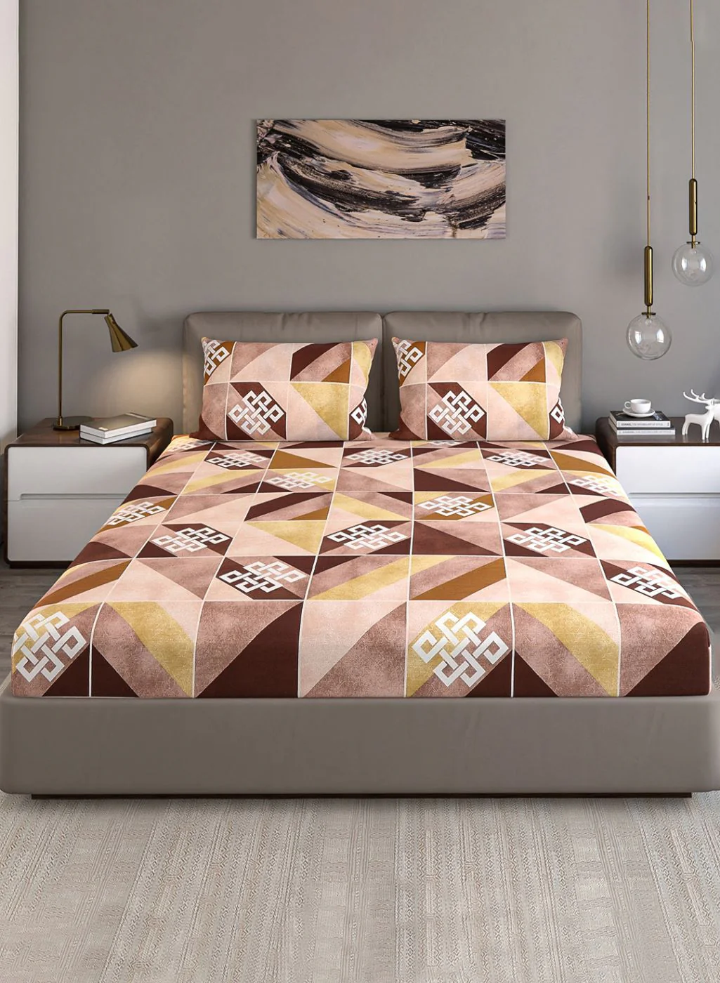 140TC Pure Cotton Queen Bedsheet with 2 Pillow Covers - Image 3
