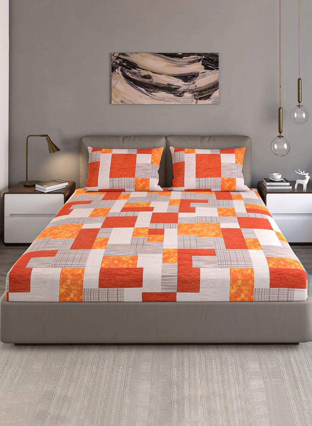 140TC Pure Cotton Queen Bedsheet with 2 Pillow Covers - Image 3