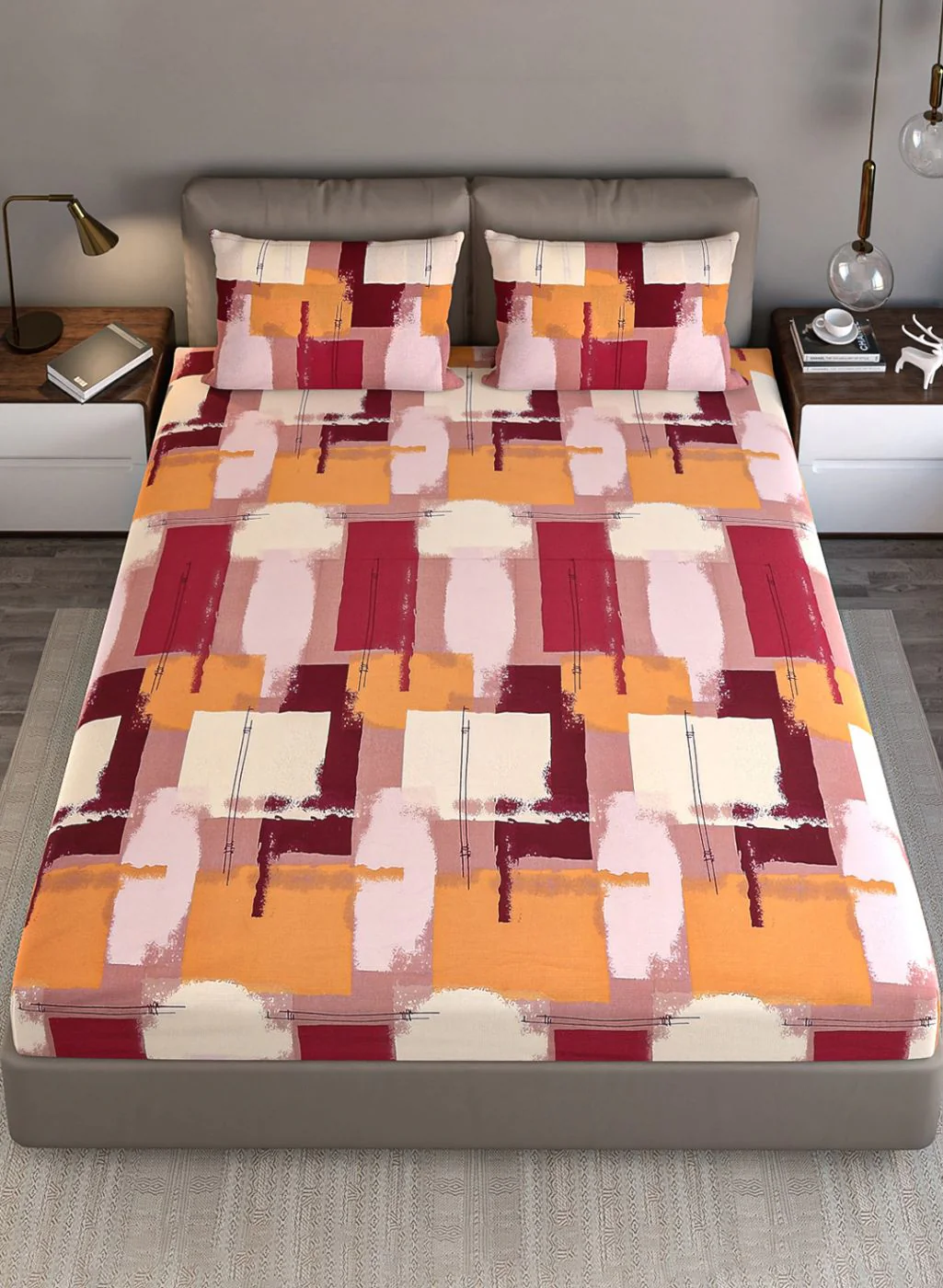 140TC Pure Cotton Queen Bedsheet with 2 Pillow Covers - Image 4