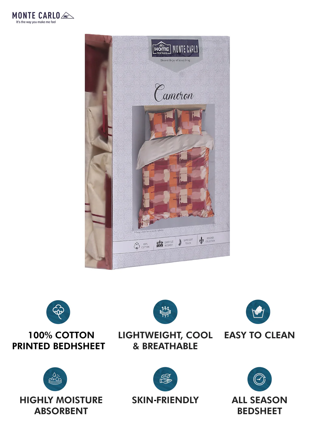 140TC Pure Cotton Queen Bedsheet with 2 Pillow Covers - Image 9