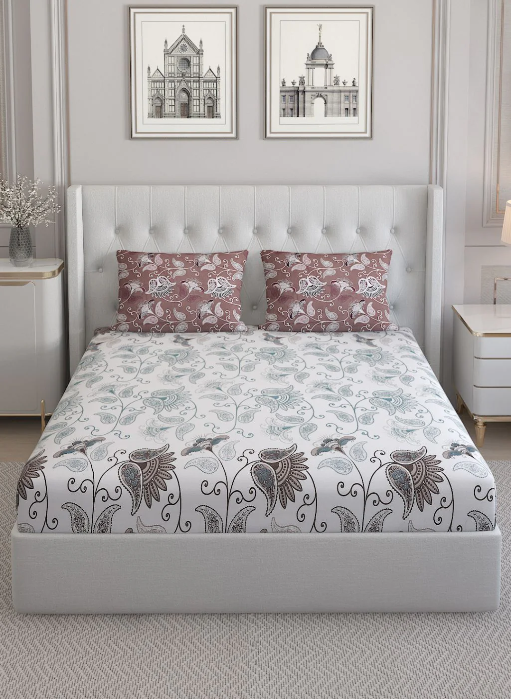 144TC Pure Cotton King Bedsheet with 2 Pillow Covers - Image 2