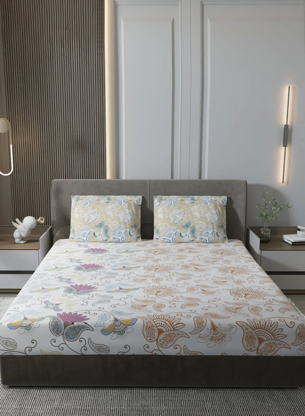 144TC Pure Cotton King Bedsheet with 2 Pillow Covers - Image 2