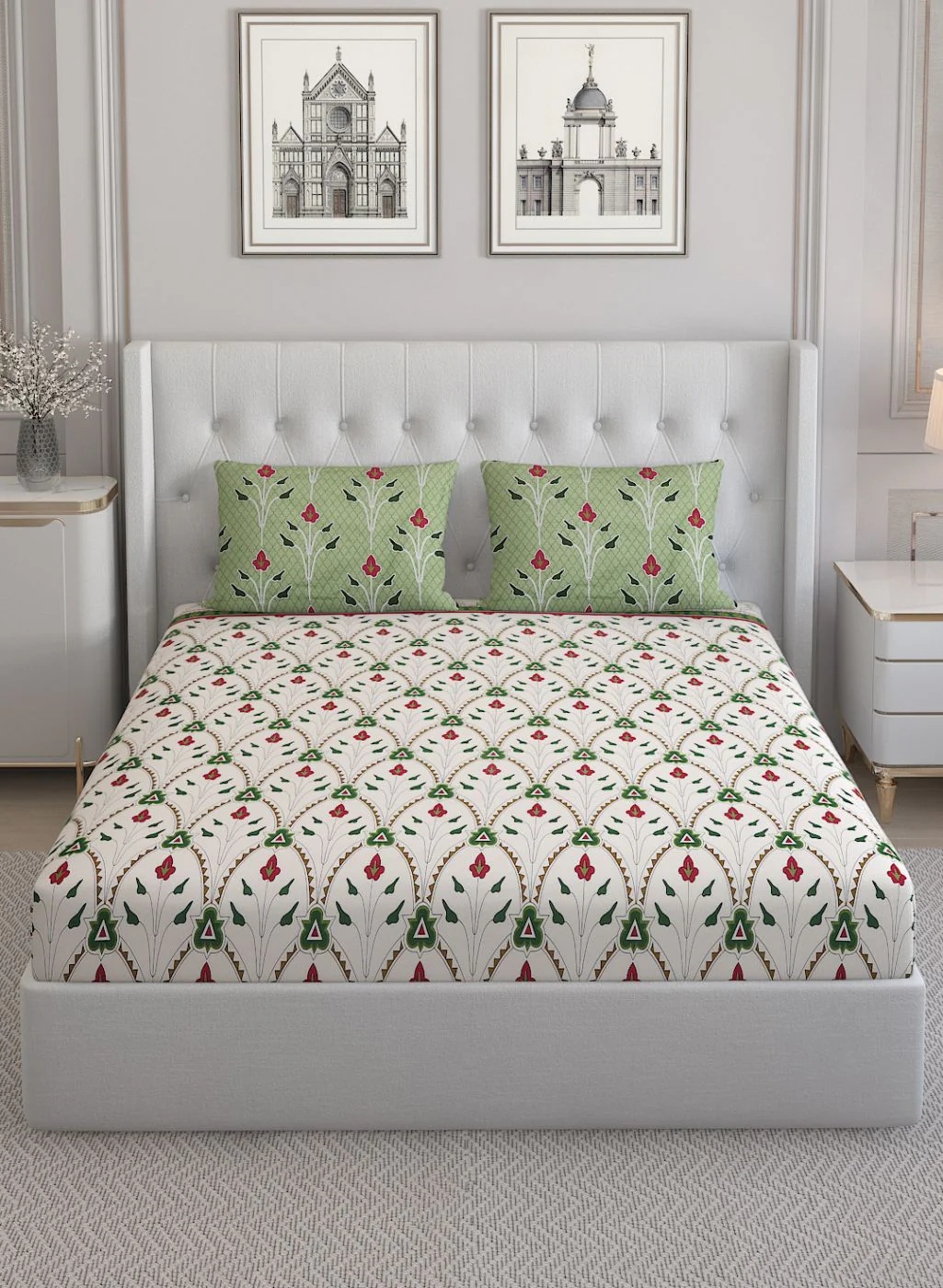 144TC Pure Cotton King Bedsheet with 2 Pillow Covers - Image 2