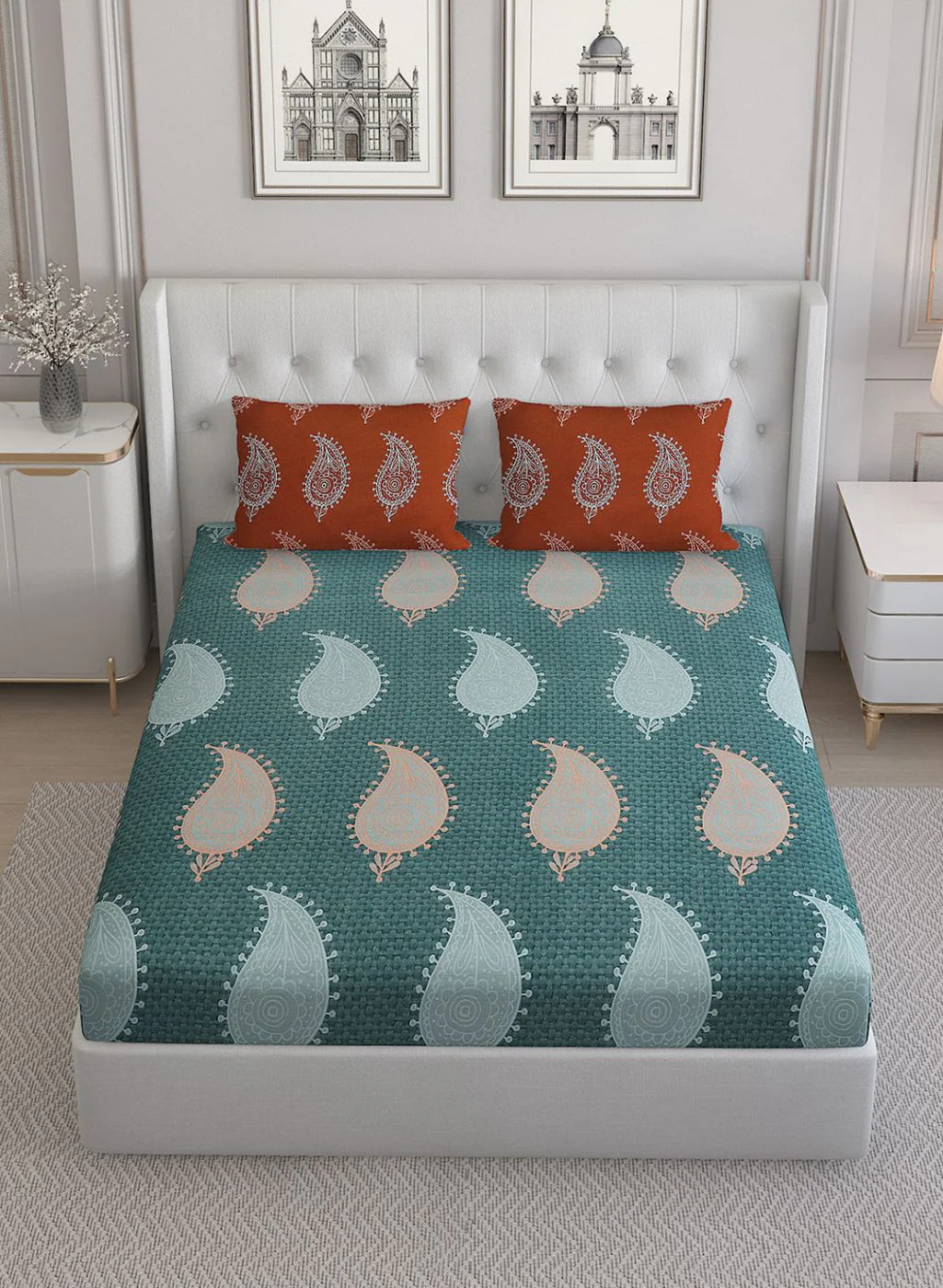 144TC Pure Cotton King Bedsheet with 2 Pillow Covers - Image 3