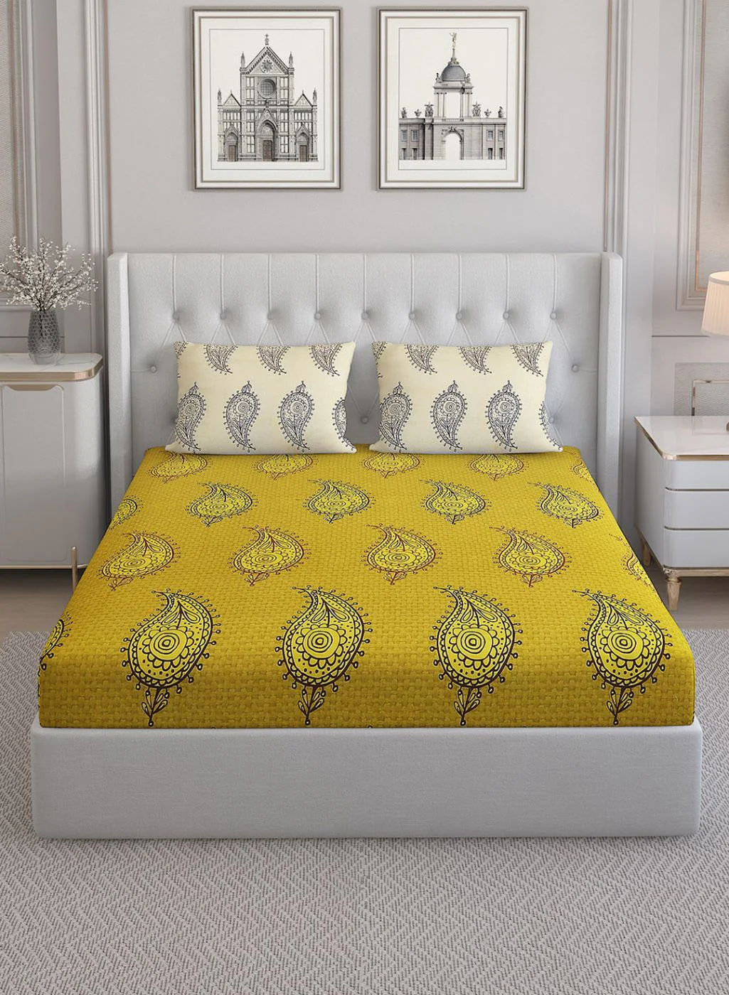 144TC Pure Cotton King Bedsheet with 2 Pillow Covers - Image 2