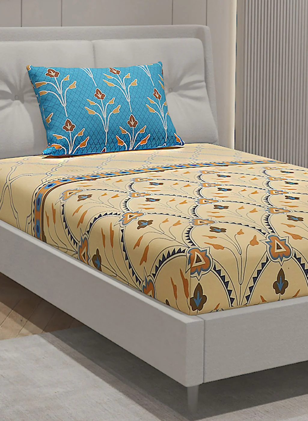 144TC Pure Cotton Single Bedsheet with 1 Pillow Covers - Image 4