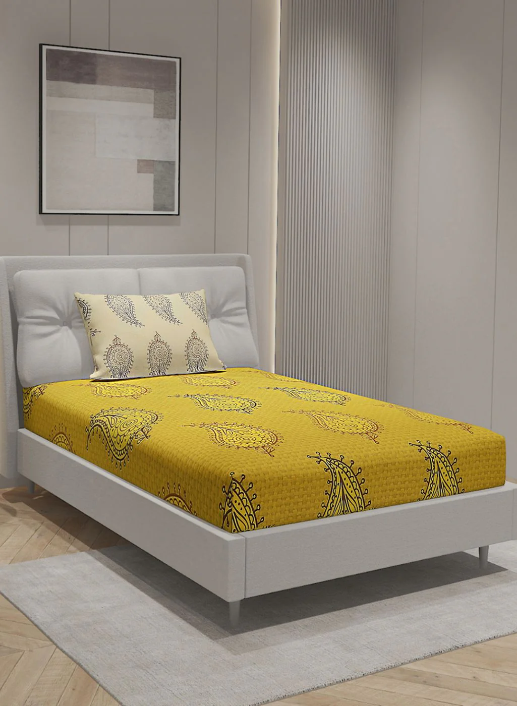 144TC Pure Cotton Single Bedsheet with 1 Pillow Covers - Image 2