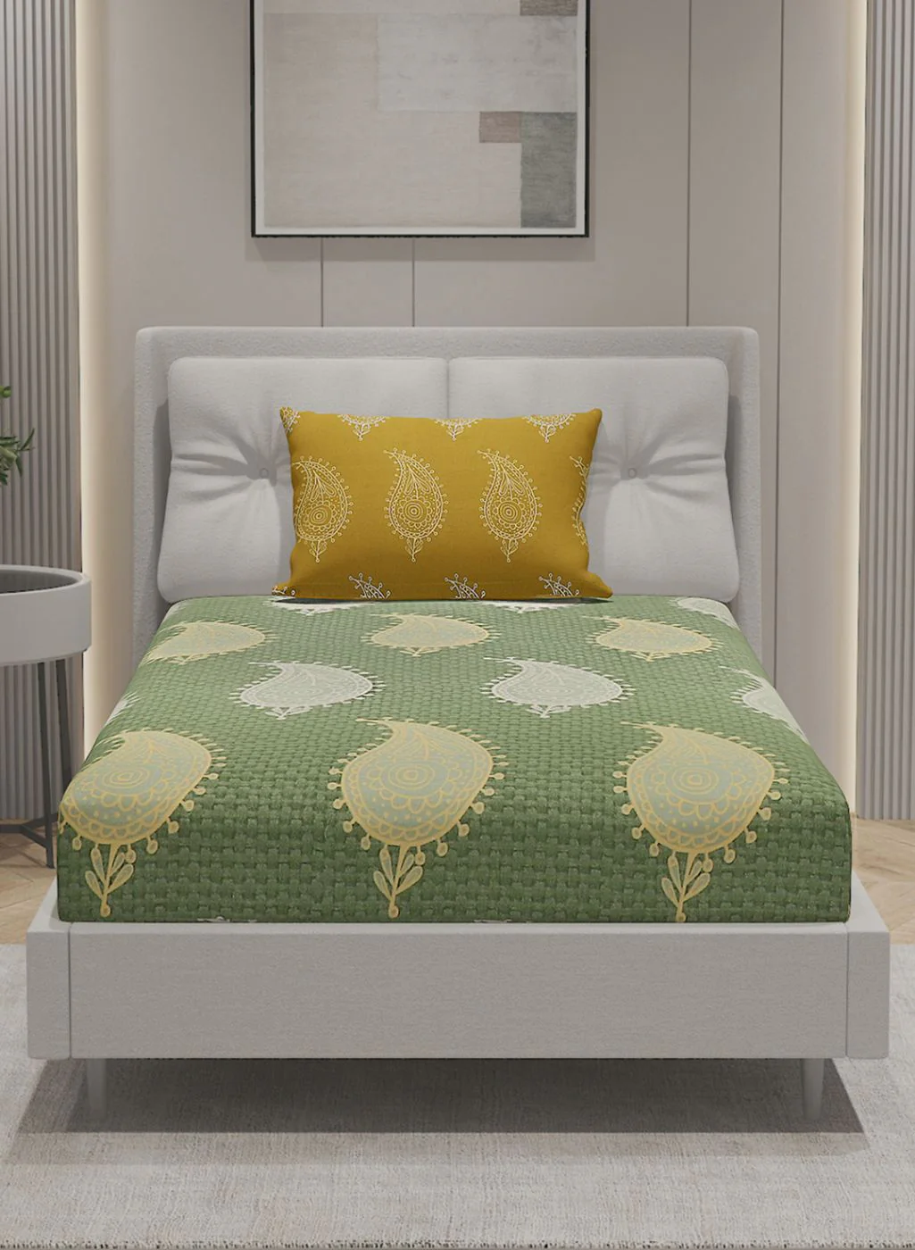 144TC Pure Cotton Single Bedsheet with 1 Pillow Covers - Image 3