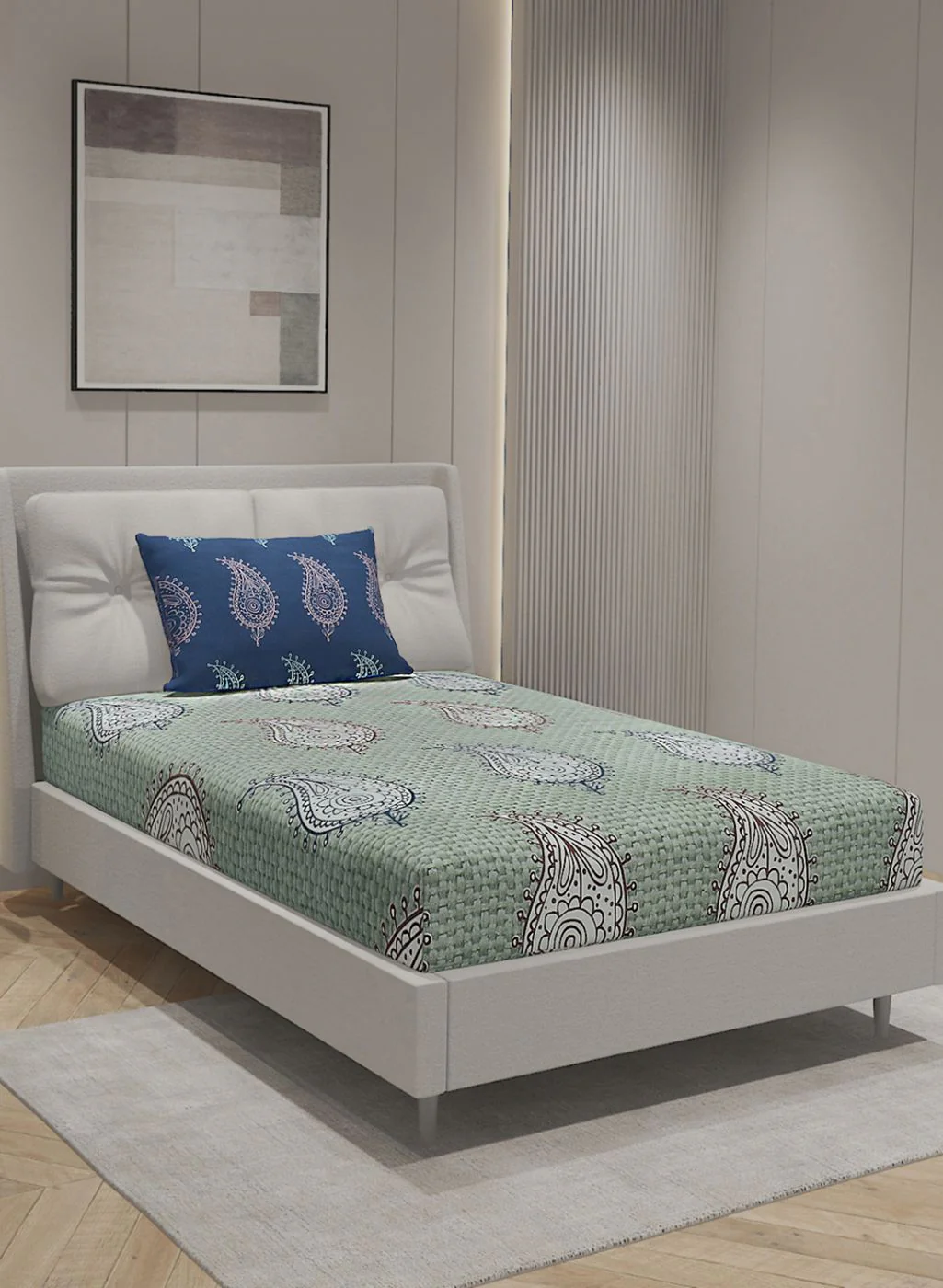 144TC Pure Cotton Single Bedsheet with 1 Pillow Covers - Image 2