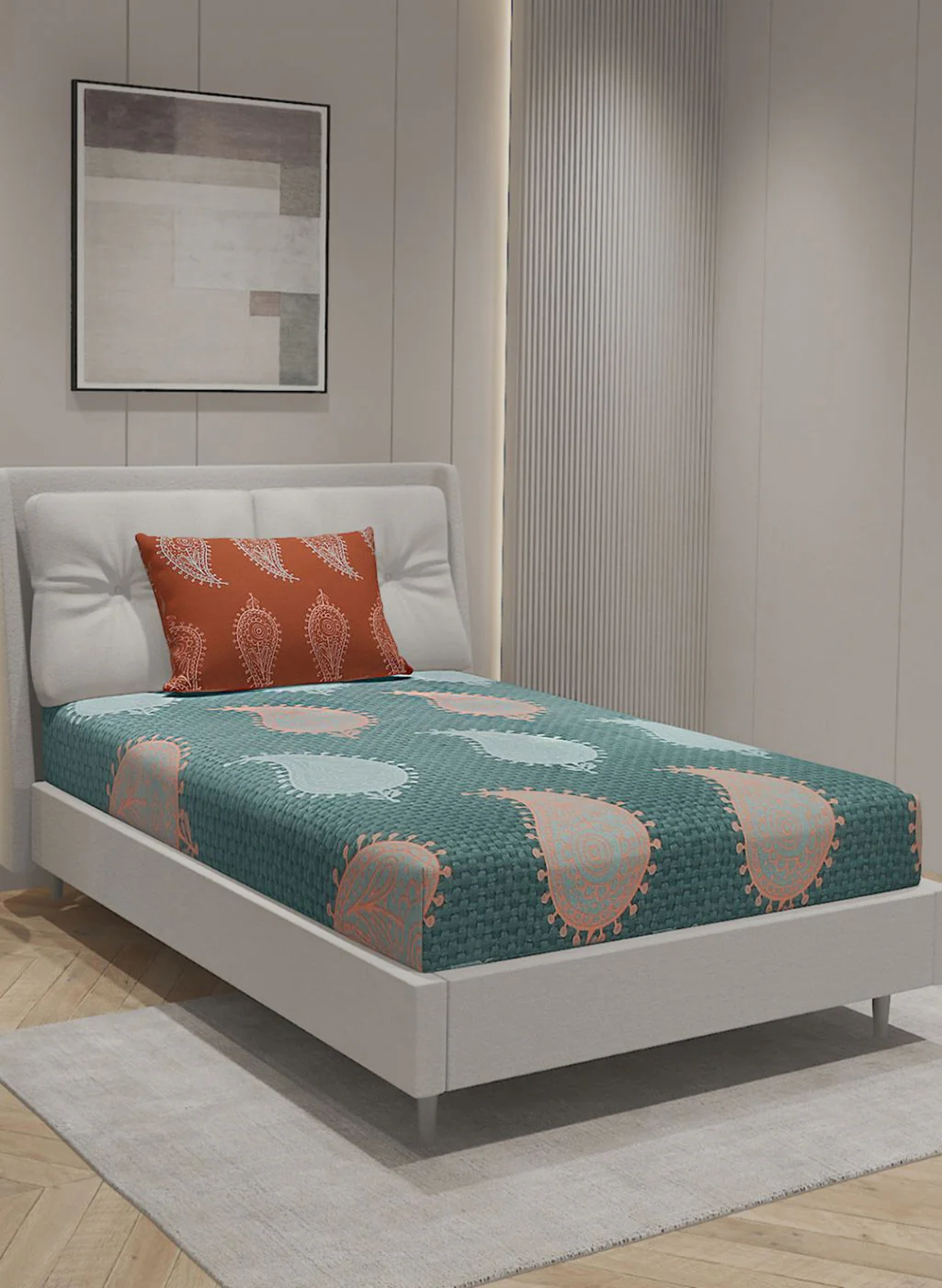 144TC Pure Cotton Single Bedsheet with 1 Pillow Covers - Image 2