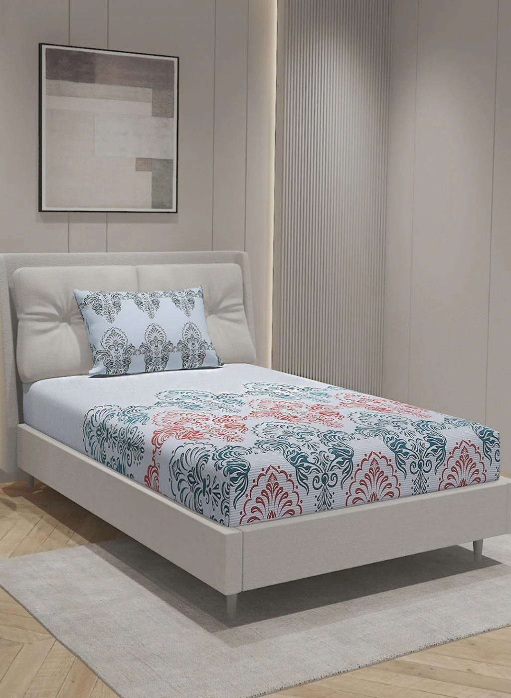144TC Pure Cotton Single Bedsheet with 1 Pillow Covers - Image 2