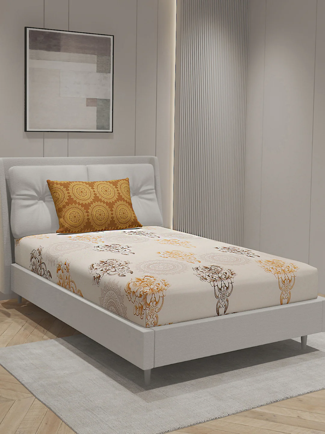144TC Pure Cotton Single Bedsheet with 2 Pillow Covers - Image 2