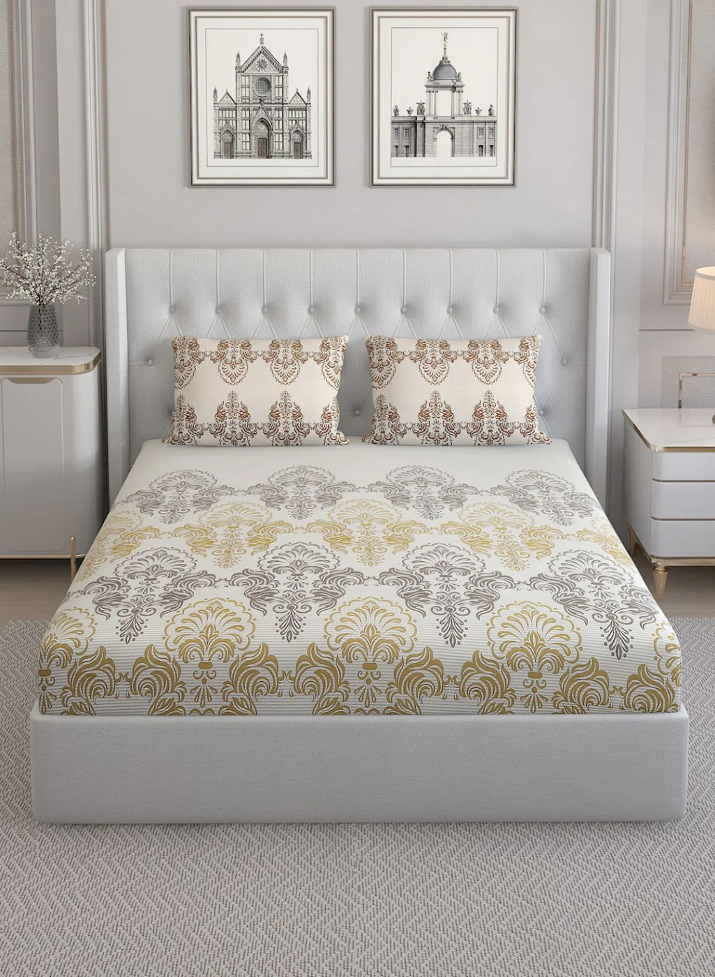 144TC Pure Cotton Single Bedsheet with 2 Pillow Covers - Image 2
